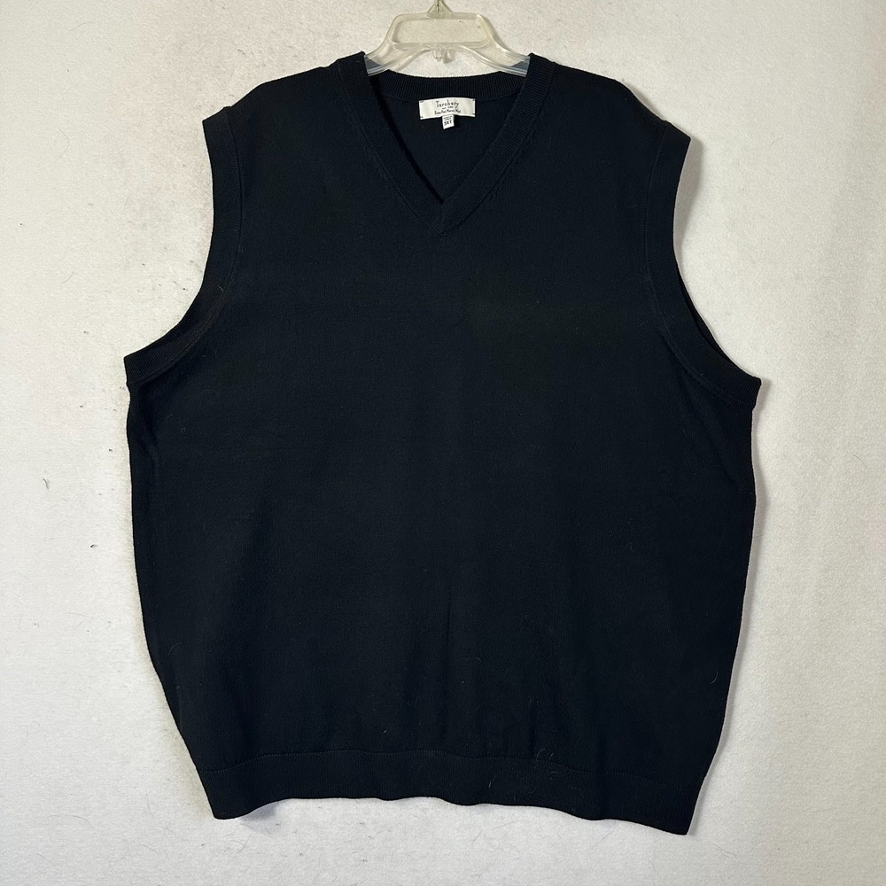 Turnbury Sweater‎ Vest Men's Size 3XT Extra Fine 100% Merino Wool Black V Neck